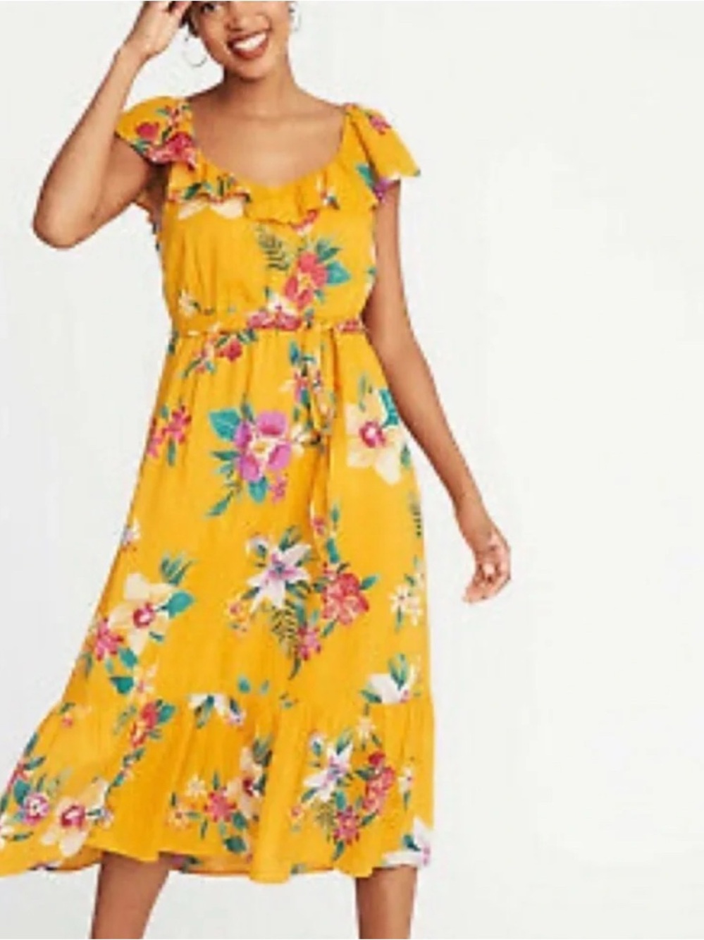 Yellow Floral Ruffle Dress - Picture 3 of 3